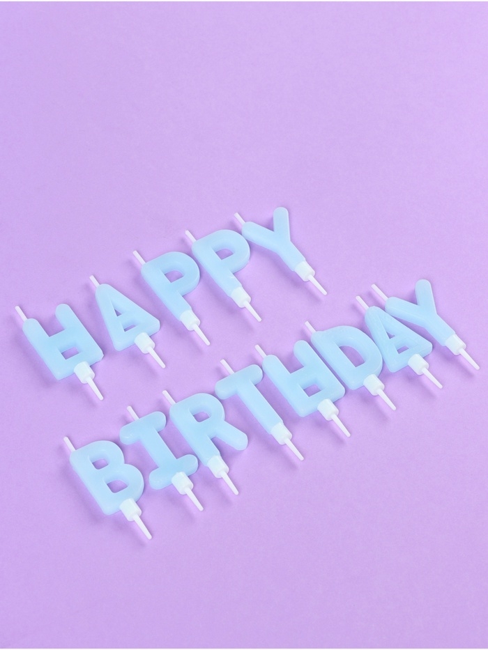 Свечи в торт "С днём рождения", светящиеся голубые