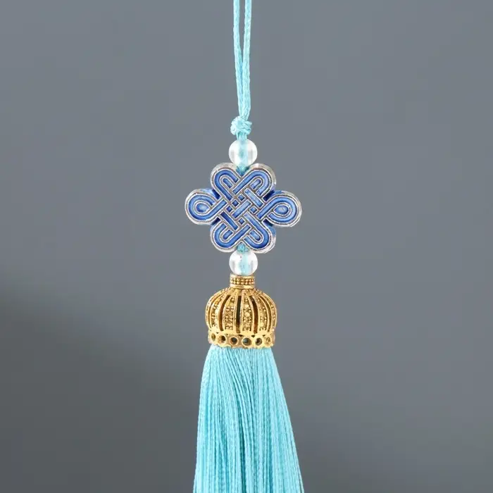 Подвеска текстиль, пластик "Узел счастья и бесконечности" индиго 0,7х1х9,5 см