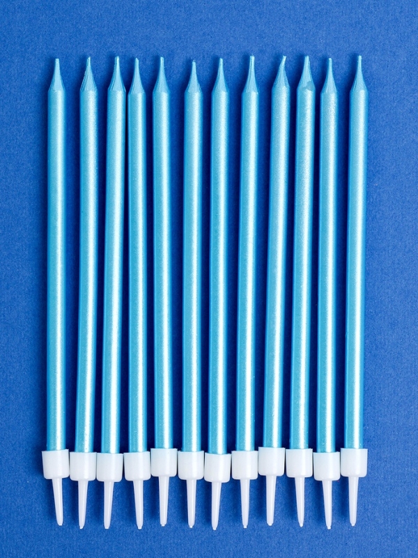 Свечи для торта "Ройс", 12 шт, голубой металлик