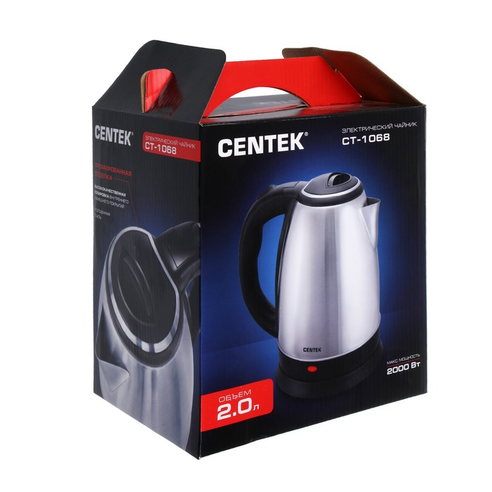Чайник электрический Centek CT-1068, металл, 2 л, 2000 Вт, серебристый Чайник электрический Centek CT-1068, металл, 2 л, 2000 Вт, серебристый