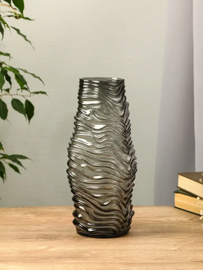 Ваза стекло настольная "Ванесса" полосы, 30х12 см, серый
