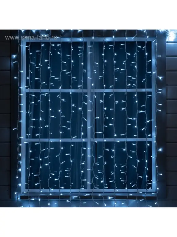 Гирлянда &laquo;Занавес&raquo; 2 &times; 3 м, IP65, УМС, белая нить каучук, 600 LED, свечение белое, 220 В