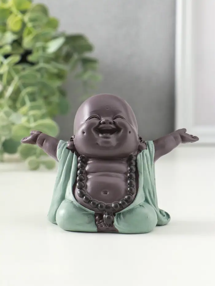 Сувенир полистоун "Счастливый хотей - приветствие солнца" зелёно-коричневый 5х10,5х7,5 см