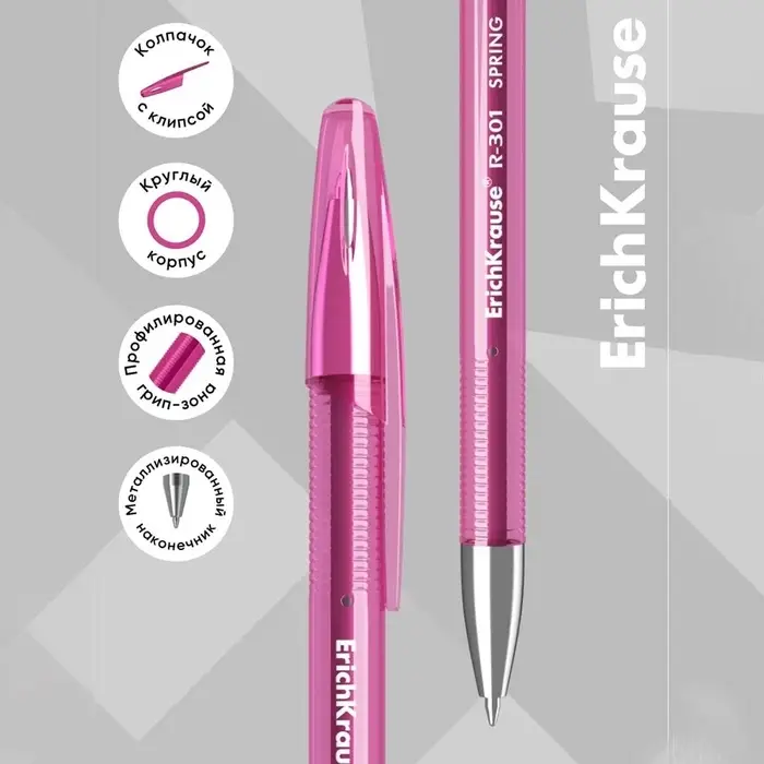 Ручка гелевая ErichKrause R-301 Spring Gel Stick, узел 0.5 мм, чернила чёрные, длина линии письма 600 метров, МИКС