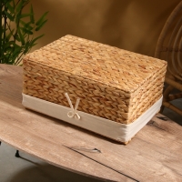 Корзинка прямоугольная с крышкой и тканевым подкладом, 44х30х20 см, водный гиацинт