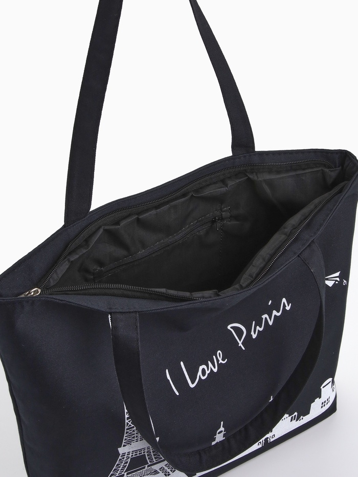 Шопер PARIS, 42*9*32, отдел на молнии, подклад, черный/белый