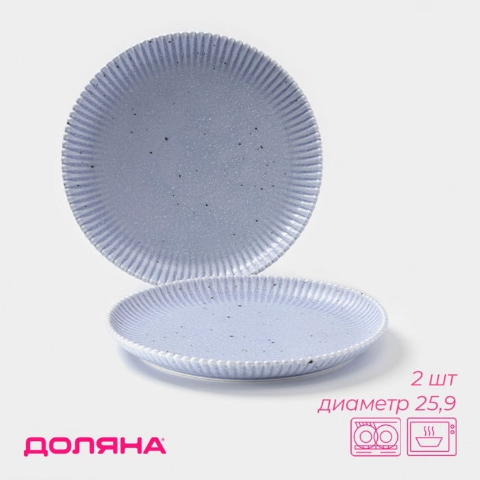 Тарелки Доляна &laquo;Коралл&raquo;, d=25,9 см, набор 2 шт, фарфор, голубые