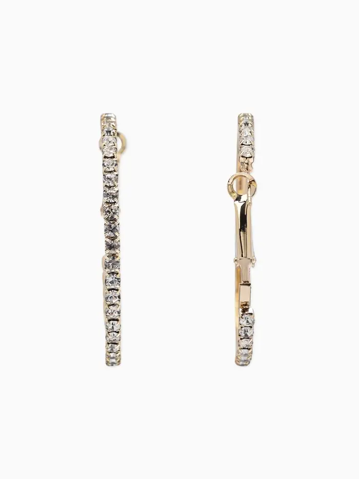 Серьги-кольца со стразами d=4.5 см, белые в золоте