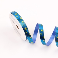 Новый год. Лента для декора и подарков новогодняя новогодняяя "Звезды", 1,2см х 45м, синий.