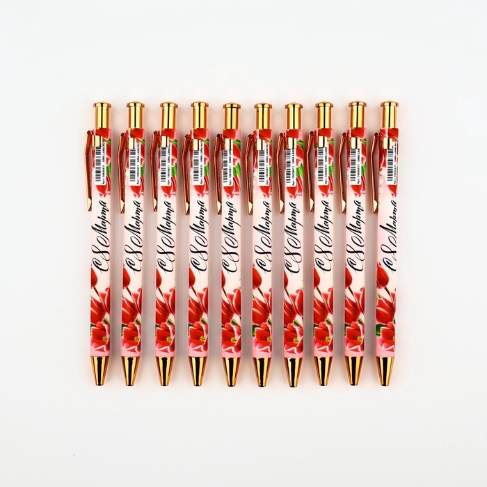 Ручка шариковая синяя паста, пластиковый корпус &laquo;С 8 марта тюльпаны&raquo;