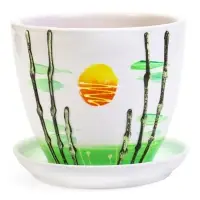 Горшок цветочный поддоном  1 л,  керамика, Азия (М)