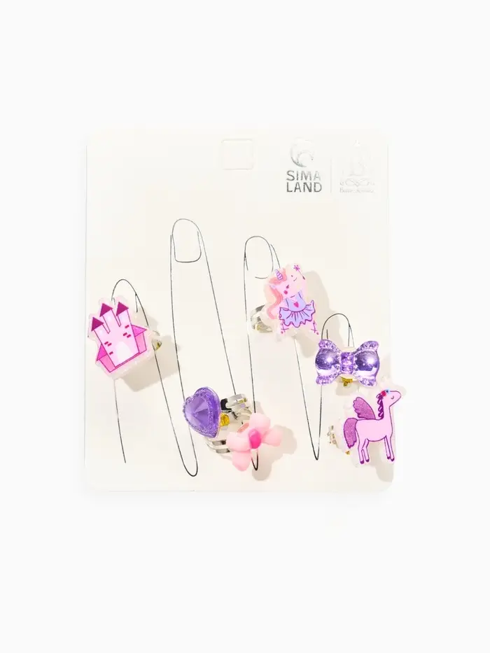 Кольца детские набор 6 шт. &laquo;Выбражулька&raquo; замок, пегас, форма МИКС, б-р, цвет фиолт-розовый   1093718