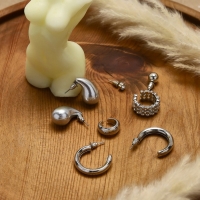 Набор серьги и каффы 8 шт «Кольца» капли, цвет серебро Набор серьги и каффы 8 шт «Кольца» капли, цвет серебро