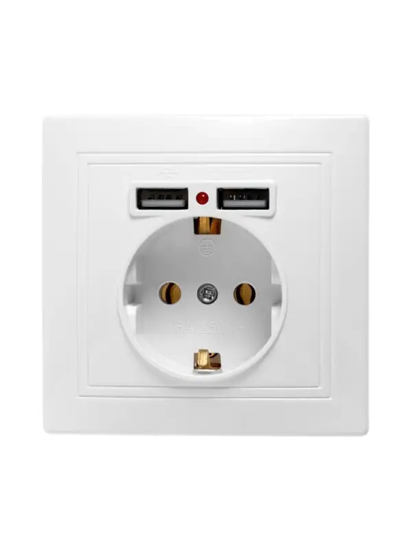 Розетка одноместная с 2&times;USB TANGO, 16 А, 250 В, IP 20, с заземлением, белая