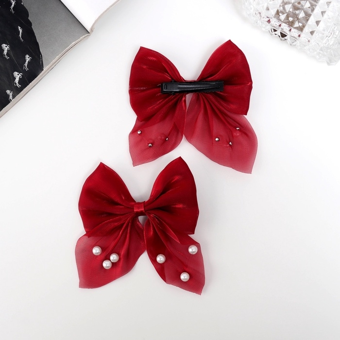 Зажим для волос "Марта" (набор 2 шт) грация, 7,5 см, красный