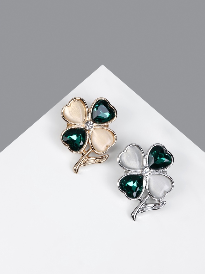 Брошь &laquo;Клевер&raquo; кошачий глаз, МИКС(неделимая фасовка 12 шт., цена за шт.)