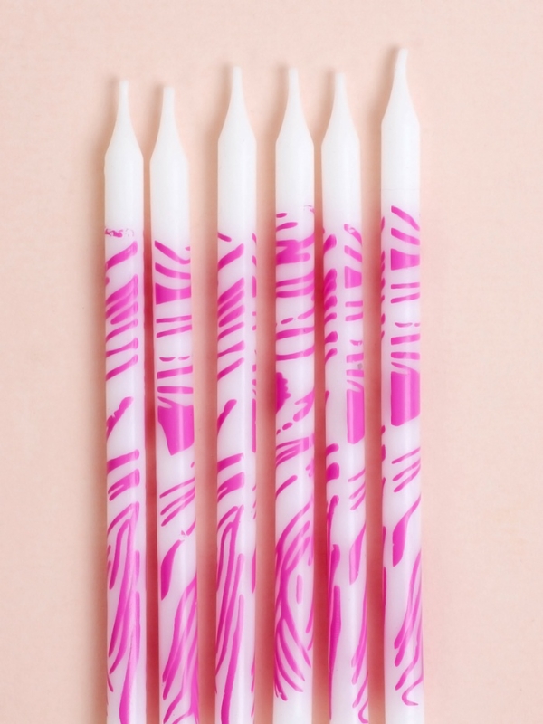 Свечи для торта "Волнистые линии", 6 шт, белый с розовым