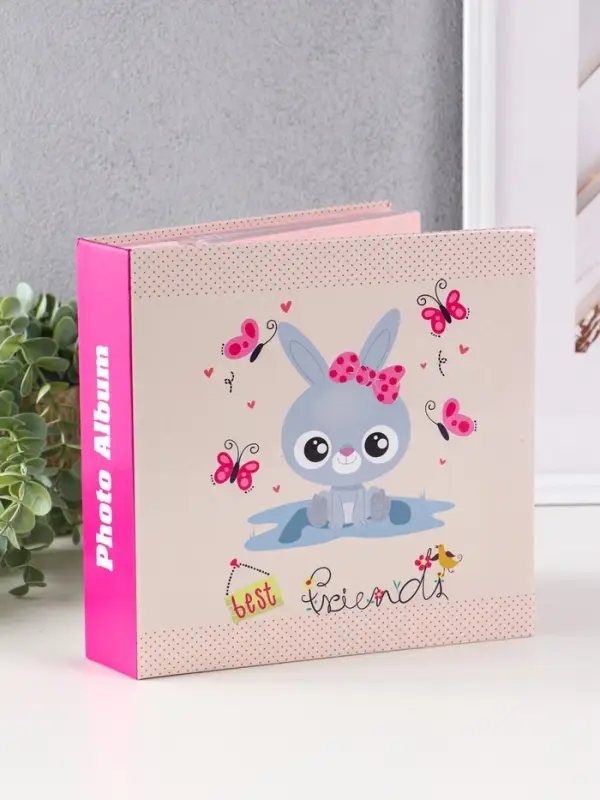 Фотоальбом 200 фото 10X15cм, "Зайка с бантиком", бум.карм.цвет.с мемо, клеевой пер-т