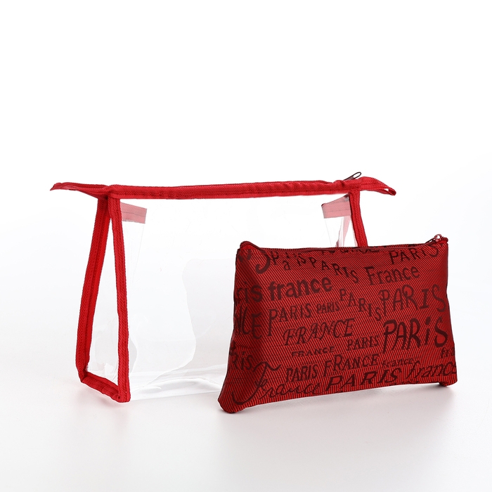 Набор косметичек 2 в 1 на молнии, цвет красный Набор косметичек 2 в 1 на молнии, цвет красный