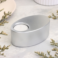 Подсвечник "Узкий овал. Мрамор" из гипса,11,5х7х4см,серебро Подсвечник "Узкий овал. Мрамор" из гипса,11,5х7х4см,серебро