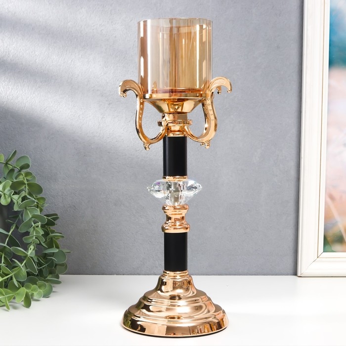 Подсвечник металл, стекло на 1 свечу "Карино" d-7 см, золото 15,5х15,5х33 см