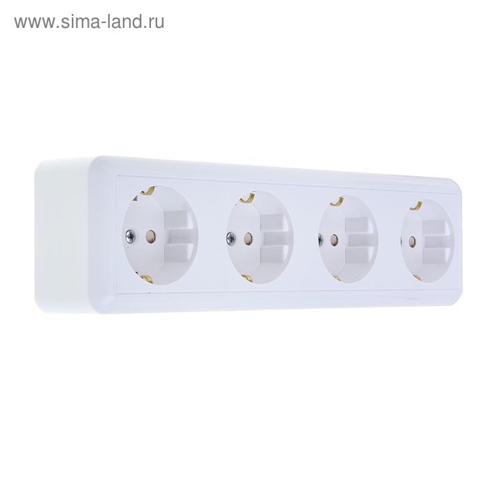 Розетка "Кунцево" Оптима, четырехместная, 16 А, 250 В, с з/к, наружная, со шторками, белая