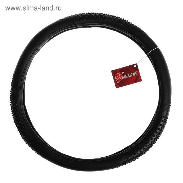 Оплетка на руль TORSO, кожа PU, массажные вставки, размер 38 см, черный