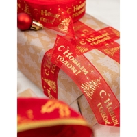 Новый год! Лента капроновая с тиснением &laquo;С Новым годом&raquo;, 25 мм &times; 23 &plusmn; 1 м, цвет красный/золотой №026