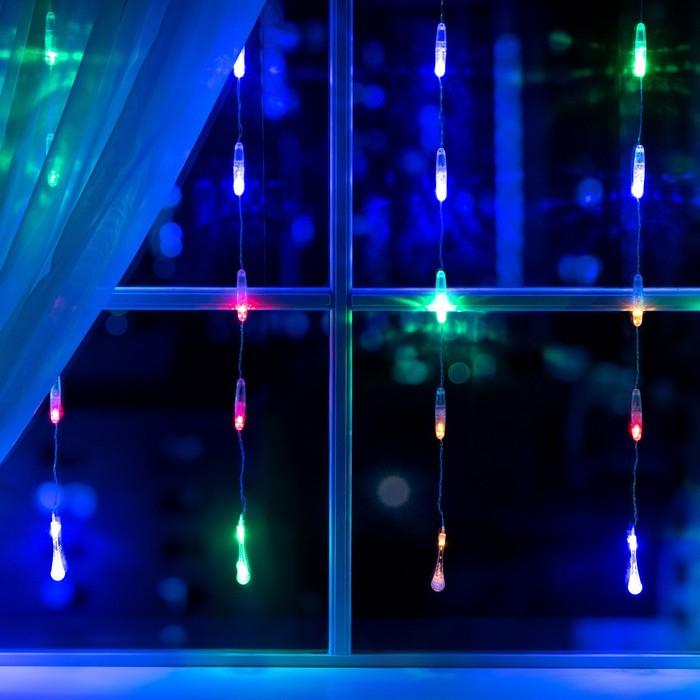 Гирлянда &laquo;Занавес&raquo; 2.5 &times; 0.65 м с насадками &laquo;Капли&raquo;, IP20, прозрачная нить, 50 LED, свечение мульти, 8 режимов, 220 В