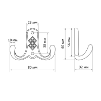 Крючок мебельный ТУНДРА TKD024, двухрожковый, хром