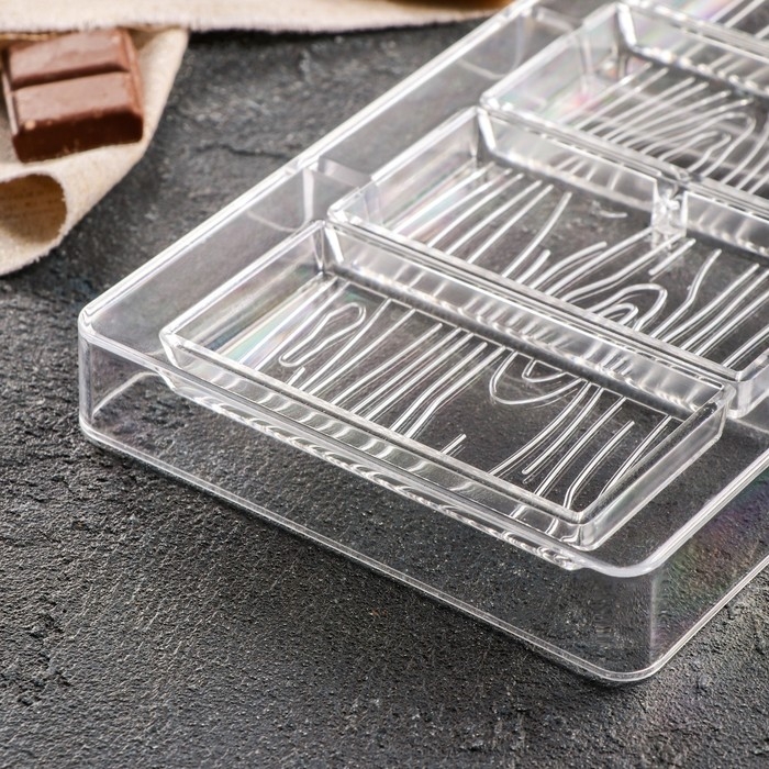 Форма для шоколада &laquo;Кора дерева&raquo;, 20&times;12&times;2,5 см, 4 ячейки 8&times;4&times;1 см, цвет прозрачный