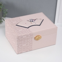 Шкатулка кожзам для украшений сундук"Кулон на сакуре. Узоры" бежевая" 26х20х13 см