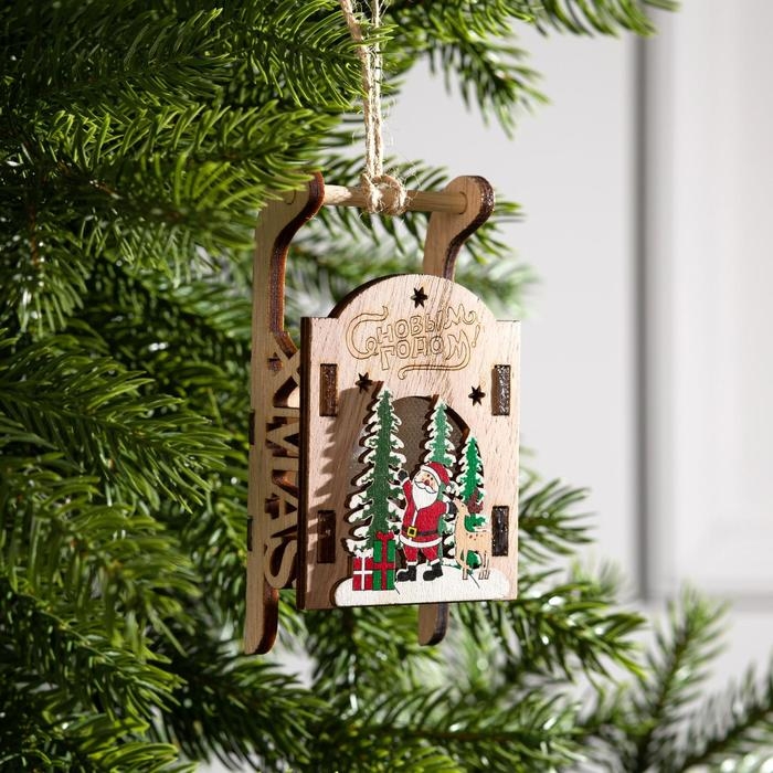 Ёлочная игрушка &laquo;Сани с Дедом Морозом&raquo;, от батареек, свечение RGB