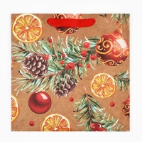 Пакет подарочный новогодний крафтовый квадратный &laquo;Новогоднее настроение&raquo;, 30 х 30 х 12 см, Новый год