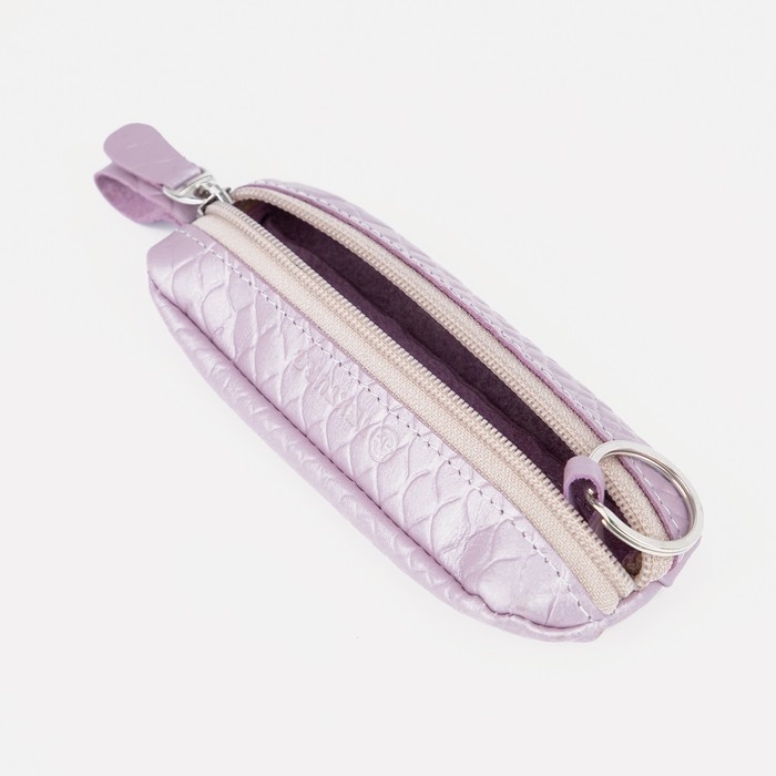 Ключница на молнии TEXTURA, длина 14,5 см, кольцо, цвет светло-сиреневый
