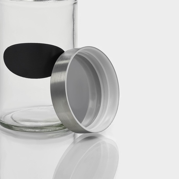 Банка стеклянная для хранения сыпучих продуктов с местом под надпись Доляна &laquo;Премиум&raquo;, 550 мл, 15&times;8 см, с металлической крышкой