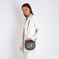 Сумка женская Медведково на застёжке, длинный ремень, цвет серый