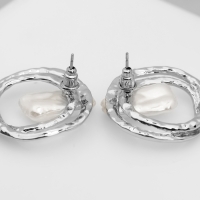 Серьги с жемчугом &laquo;Бусина&raquo; двойной круг, цвет серебро