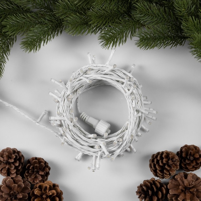 Гирлянда &laquo;Нить&raquo; 10 м, IP44, УМС, белая нить, 100 LED, свечение белое, мерцание всех светодиодов, 24 В