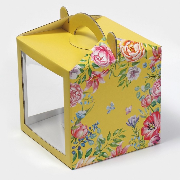 Коробка кондитерская с окном, сундук, упаковка, &laquo;Акварельные цветы&raquo; 20 х 20 х 20 см