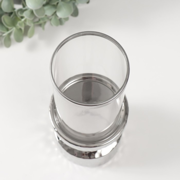 Подсвечник керамика, стекло на 1 свечу "Омут" d=8 см серебро 9,5х9,5х26 см