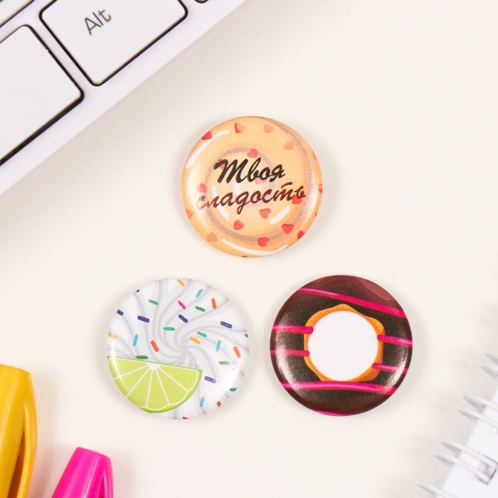 Значки закатные набор 3 шт d=25 мм "Сладости" 7х7 см