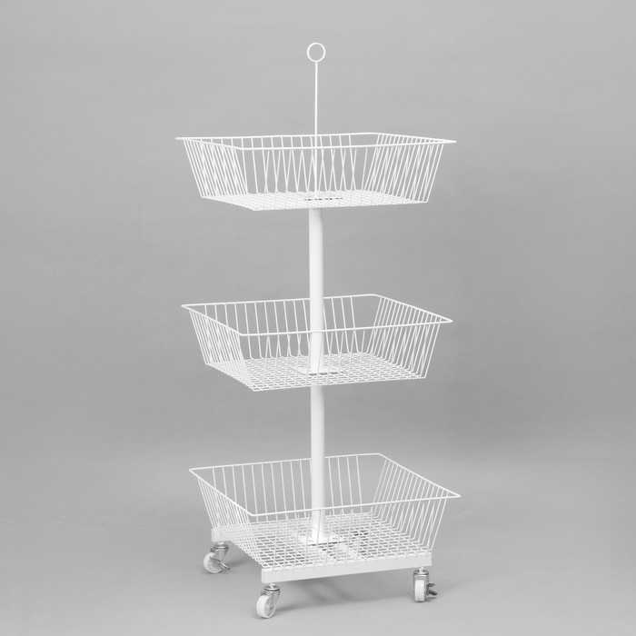 Стойка-накопитель разборный на колесах, 3 корзины, 50&times;50&times;128 см, цвет белый