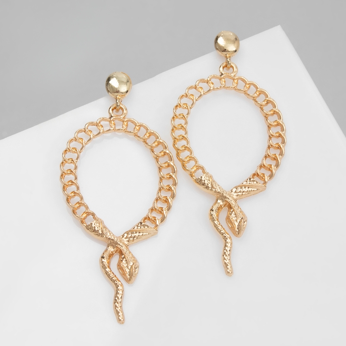 Новый год! Символ года 2025! Серьги металл &laquo;Змея&raquo; плетение, цепь, цвет золото