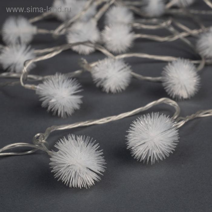 Гирлянда &laquo;Нить&raquo; 5 м с насадками &laquo;Ёжики белые&raquo;, IP20, прозрачная нить, 30 LED, свечение тёплое белое, 8 режимов, 220 В