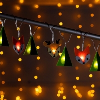 Гирлянда &laquo;Нить&raquo; 1.35 м с насадками &laquo;Лисички и олени&raquo;, IP20, прозрачная нить, 10 LED, батарейки AAх2 (нет в комплекте), свечение тёплое белое