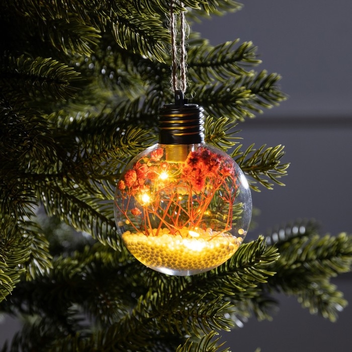 Ёлочный шар &laquo;Розовые сухоцветы&raquo;, батарейки, 5 LED, свечение тёплое белое