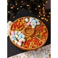 Подарочный набор деревянной посуды Adelica «Фортуна», менажница на ножках с соусницей, d=30 см, 70 мл, берёза Подарочный набор деревянной посуды Adelica «Фортуна», менажница на ножках с соусницей, d=30 см, 70 мл, берёза