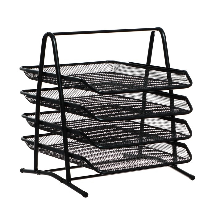 Лоток горизонтальный для бумаг 4 отделения сетка металл, чёрный Лоток горизонтальный для бумаг 4 отделения сетка металл, чёрный