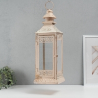 Подсвечник металл, стекло на 1 свечу фонарик "Ажурный ромб" белый с патиной 52,5х17,5х17,5см 54492 Подсвечник металл, стекло на 1 свечу фонарик "Ажурный ромб" белый с патиной 52,5х17,5х17,5см 54492